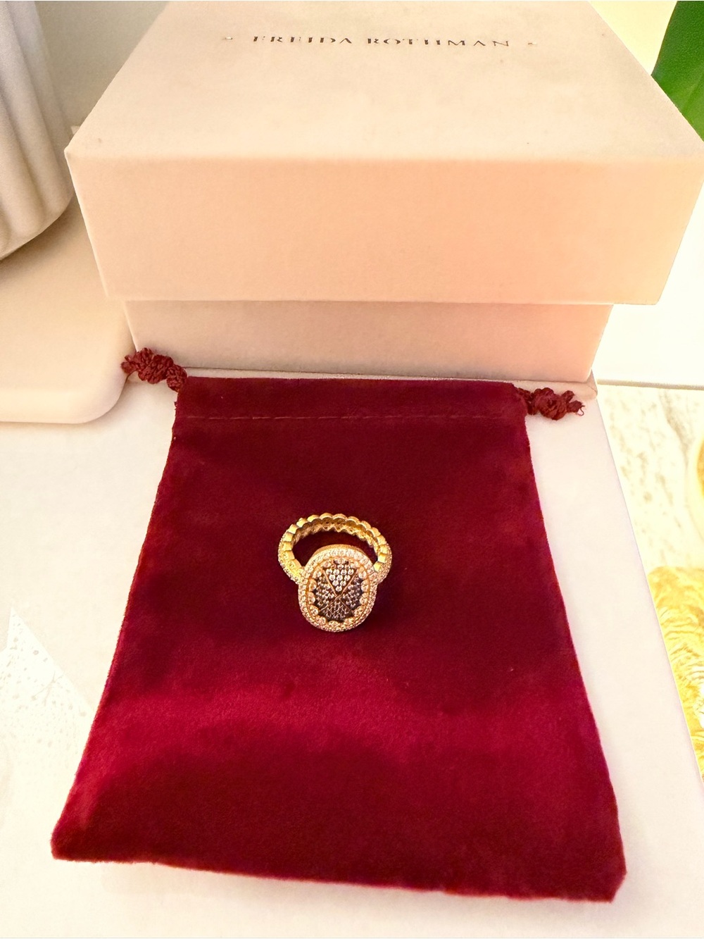 Freida Rothman Gold Plated Sterling Silver Empire Oval Ring NWT - Size 7 - Picture 2 of 4
